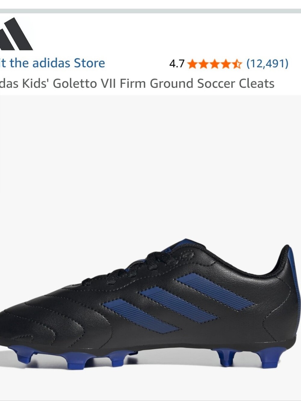 adidas Goletto VII Firm Ground outdoor soccer cleats Black/Blue Kids 12